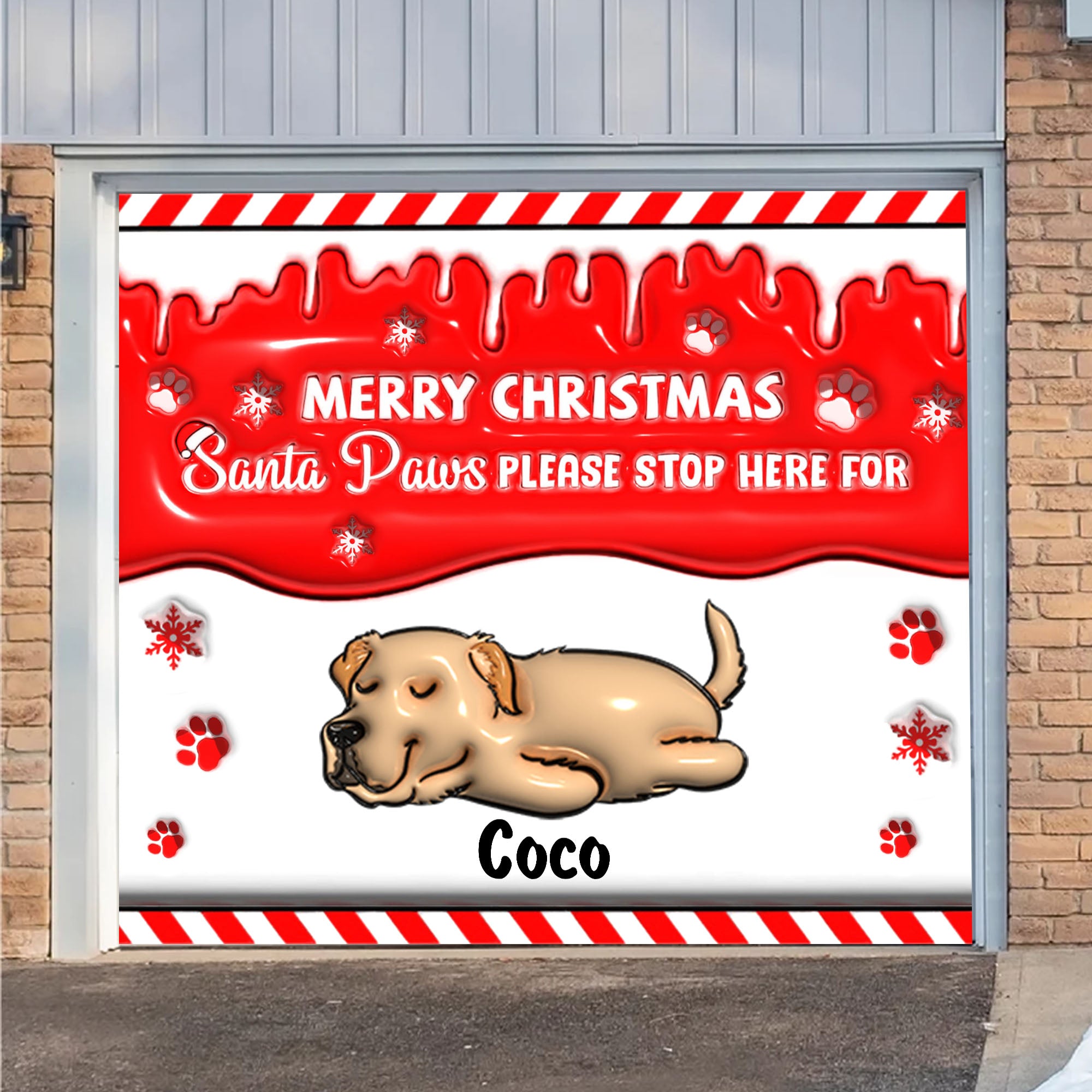 Santa Paws Please Stop Here For - Personalized Christmas Garage Banner - Dog Outdoor Banner