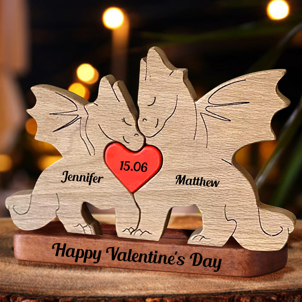 DIY Empty Carvings Dragon Anniversary Gifts Wooden Bears Couple - Non Custom Puzzle Wooden Bears Family