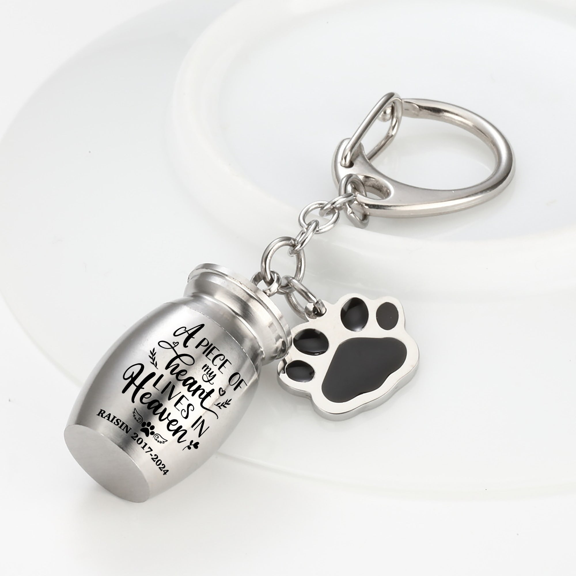 Pet Urns Keychain for Dog Cat - Small Pet Cremation Keepsake - Pend Paw Print Memorial Urn