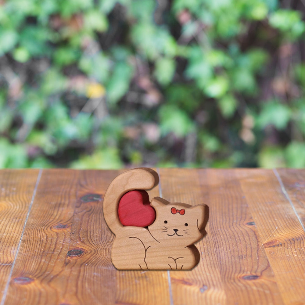 Mini Dog & Cat Non Custom- Puzzle Wooden Family - Wooden Pet Carvings