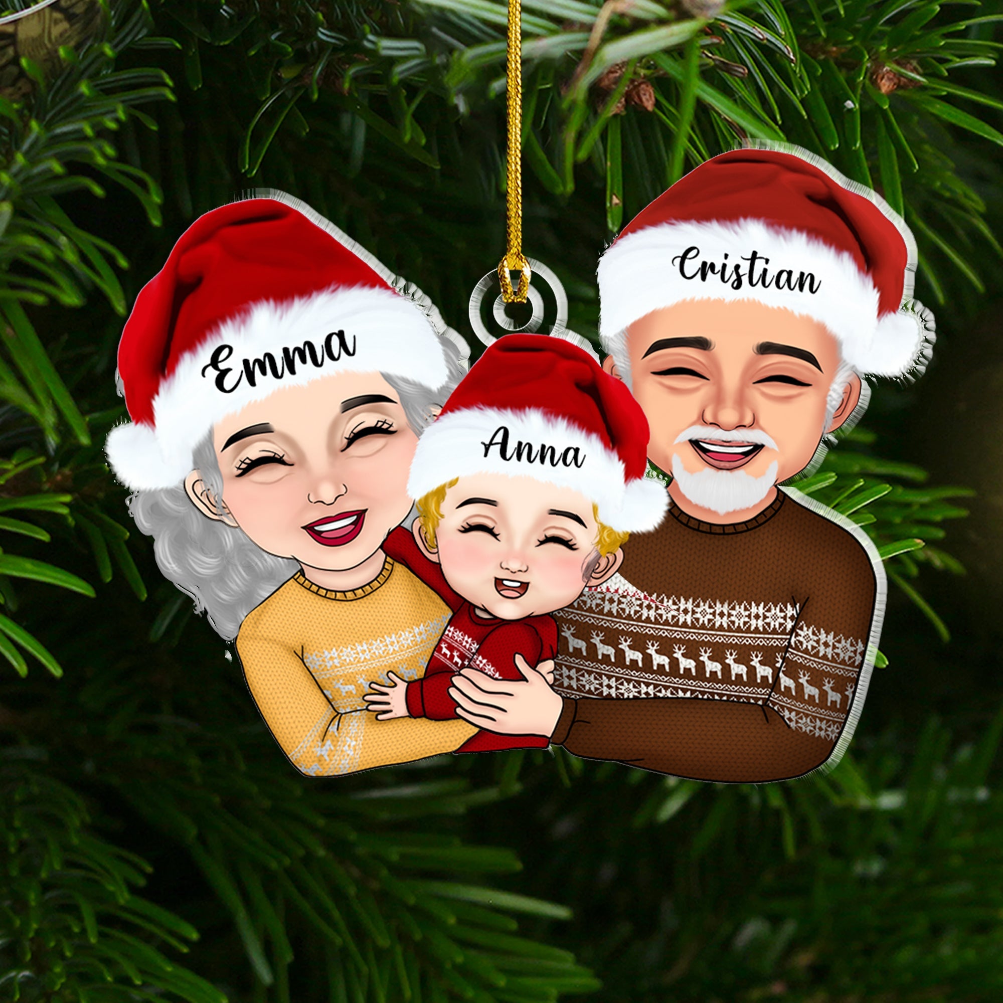 Grandpa, Grandma and Grandkid On Christmas - Personalized Custom Shape Acrylic Ornament