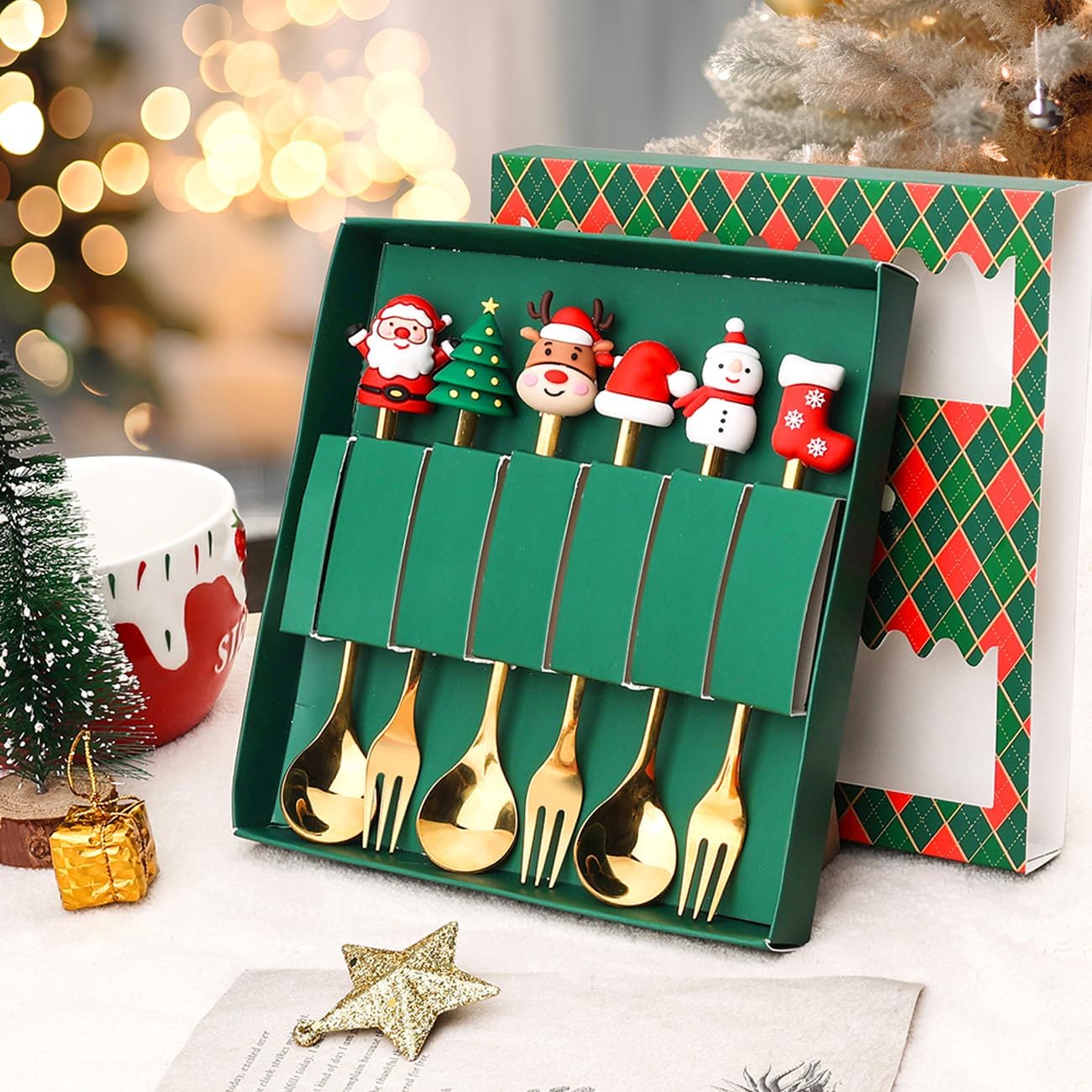 Christmas Cutlery Set, 6 PCS Stain...