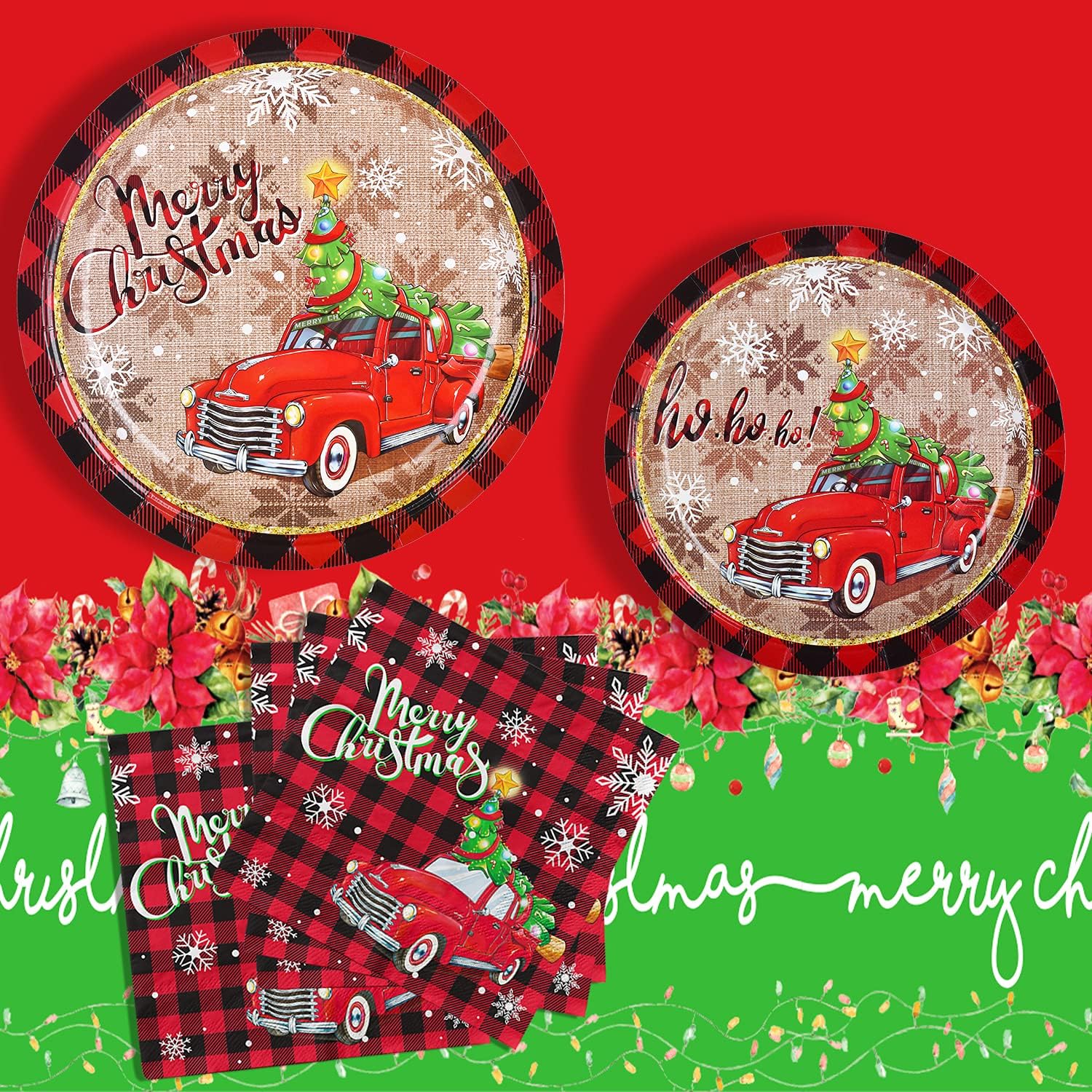 Christmas Plates and Napkins Set, 75 Pcs Disposable Paper Plate Sets for Merry Christmas Party Supplies Serve 25