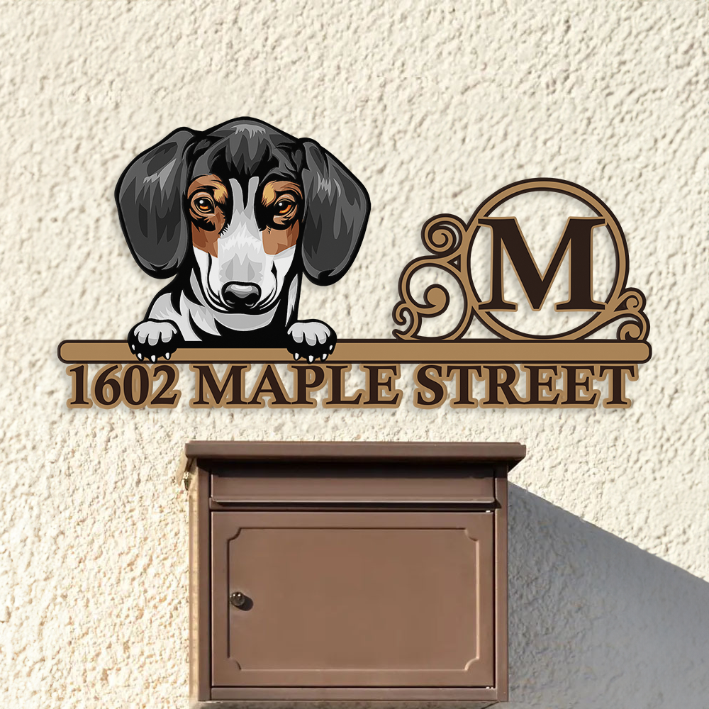 Personalized House Number Metal Sign - Custom Dog House Metal Decor - Metal Address Sign