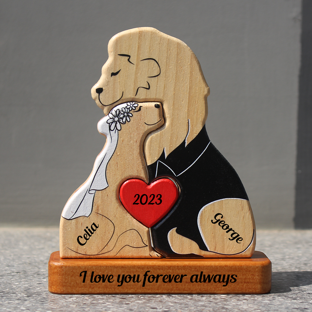 Custom Style Personalized Lion Wooden Family - Puzzle Wooden Family - Wooden Pet Carvings