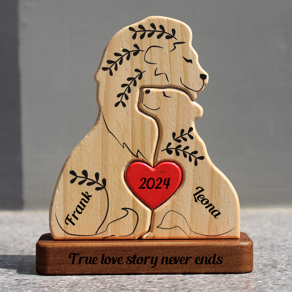 Married Lion Family Wooden Bears Family - Puzzle Wooden Bears Family - Wooden Pet Carvings