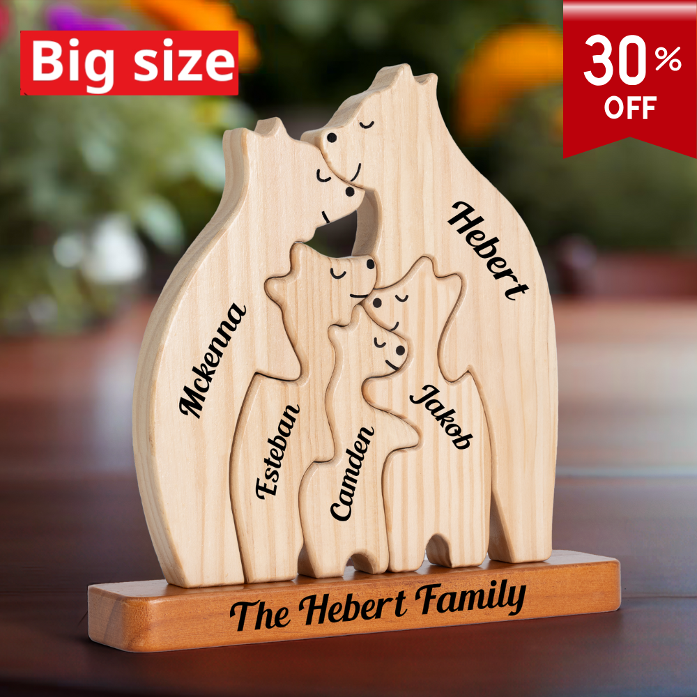 Full Size Personalized Wooden Bears Family - Puzzle Wooden Bears Family - Wooden Pet Carvings