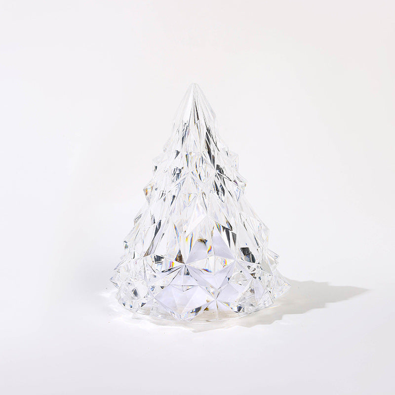 Acrylic Christmas Tree Night Light, Gifts for Holiday Party Xmas, Romantic Crystal Style Table Lamp Diamond design, Mini 3.2 inch Tabletop Decor for Bedroom Living/Dinning Room Table Centerpiece Decoration