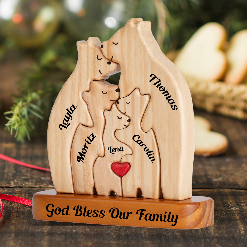 Personalized Wooden Bears Family, Bear Shaped Wood Puzzle with Custom Name- Gift for Mother's Day, Thanksgiving, Christmas