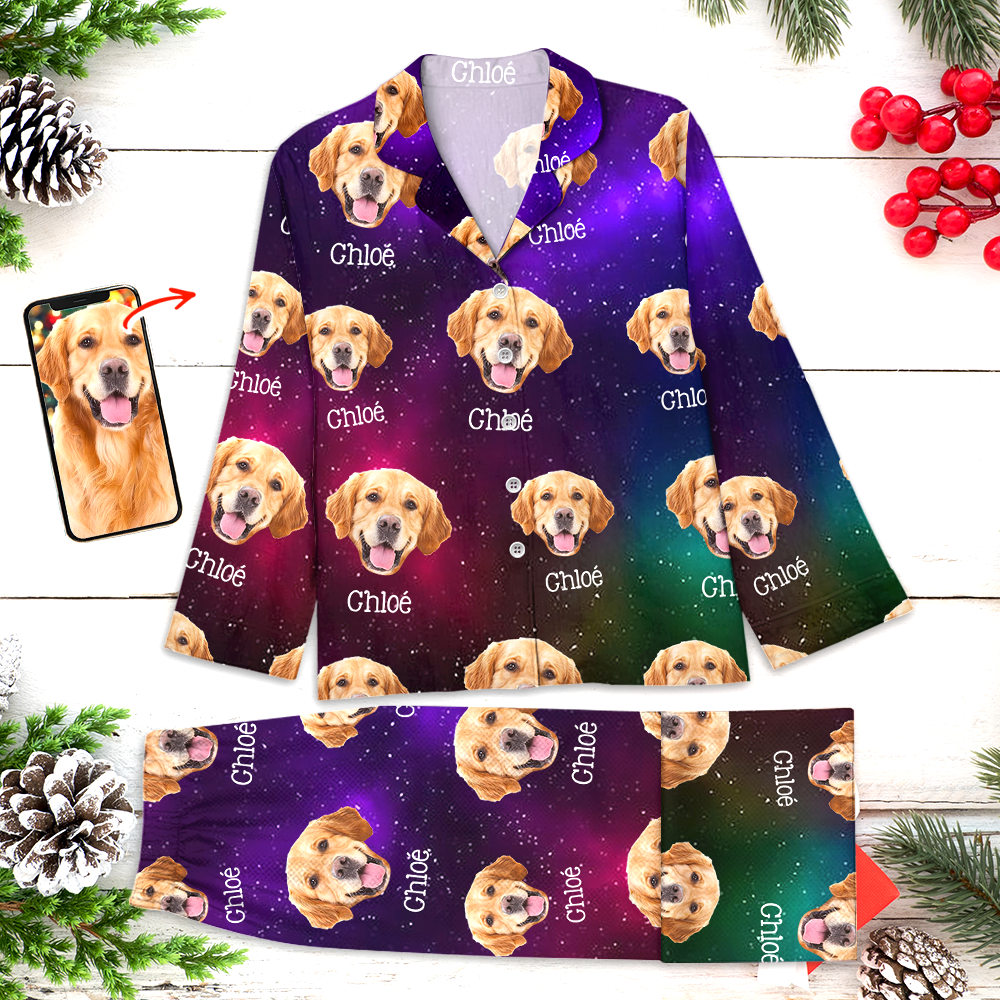 Galaxy Pajama Set - Personalized Pajamas with Dog Paw Photo - Christmas Pajamas