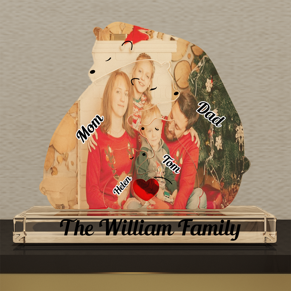 Personalized Acrylic Family Bear Puzzle - Custom Photo Christmas Cozy Bear Hug - Christmas Gift