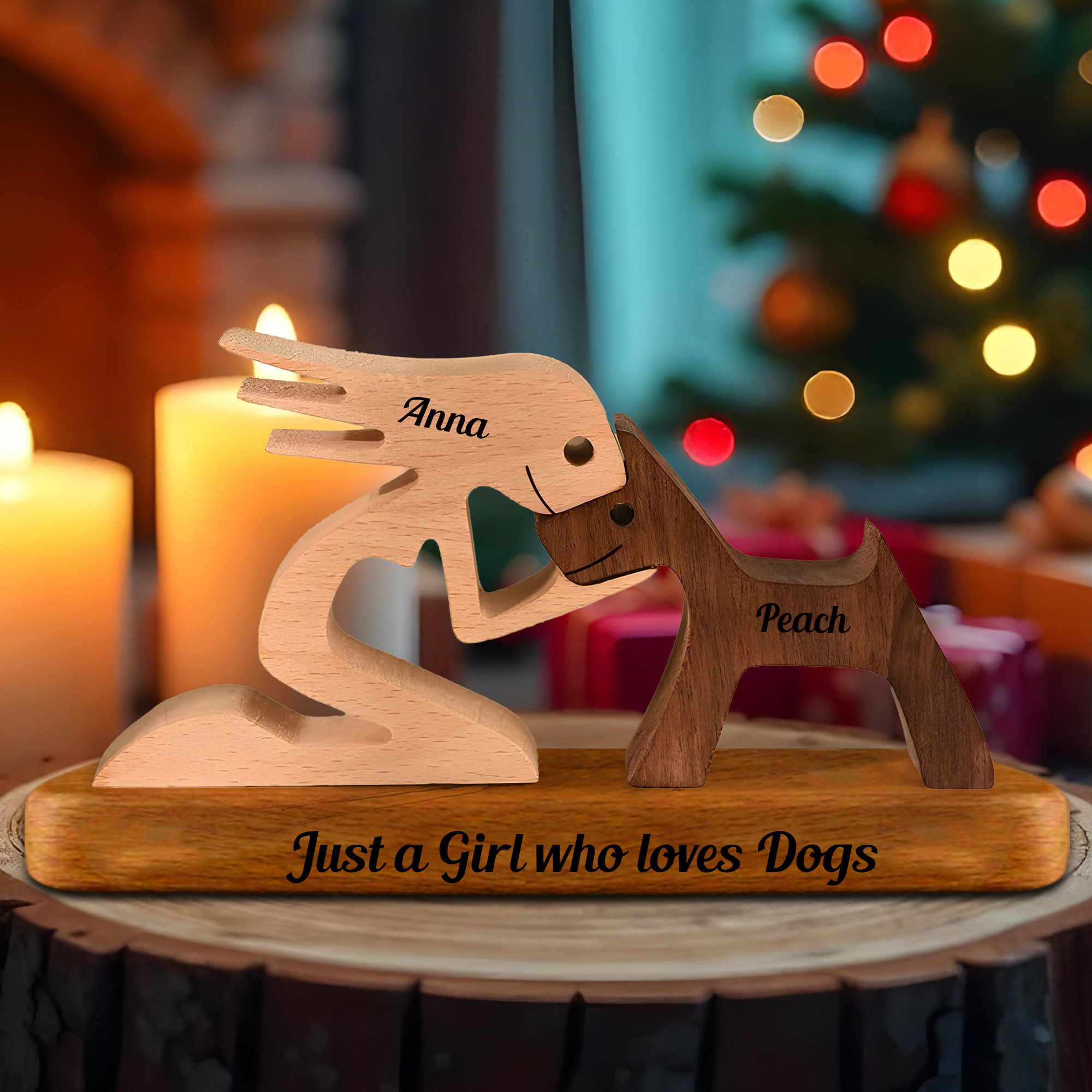 Personalized Custom Wooden Pet Carvings With Base - Wooden Puzzle With Custom Name - Carved Wood Decor