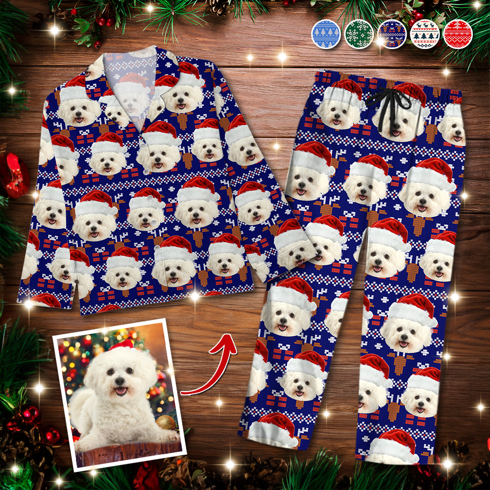 Custom Photo Christmas Cat Pajamas - Human - Dog & Cat Personalized Custom Face Photo Pajama Set