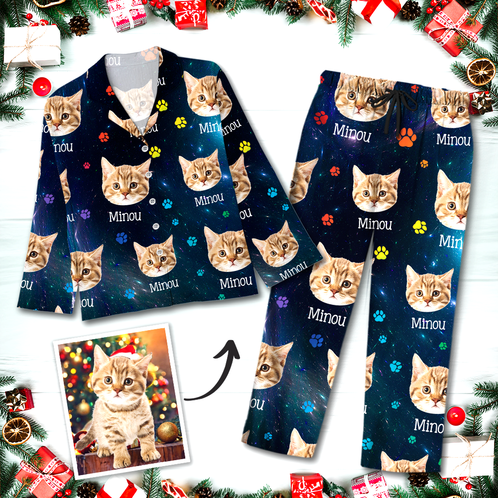 Galaxy Pajama Set - Personalized Pajamas with Dog Paw Photo - Christmas Pajamas