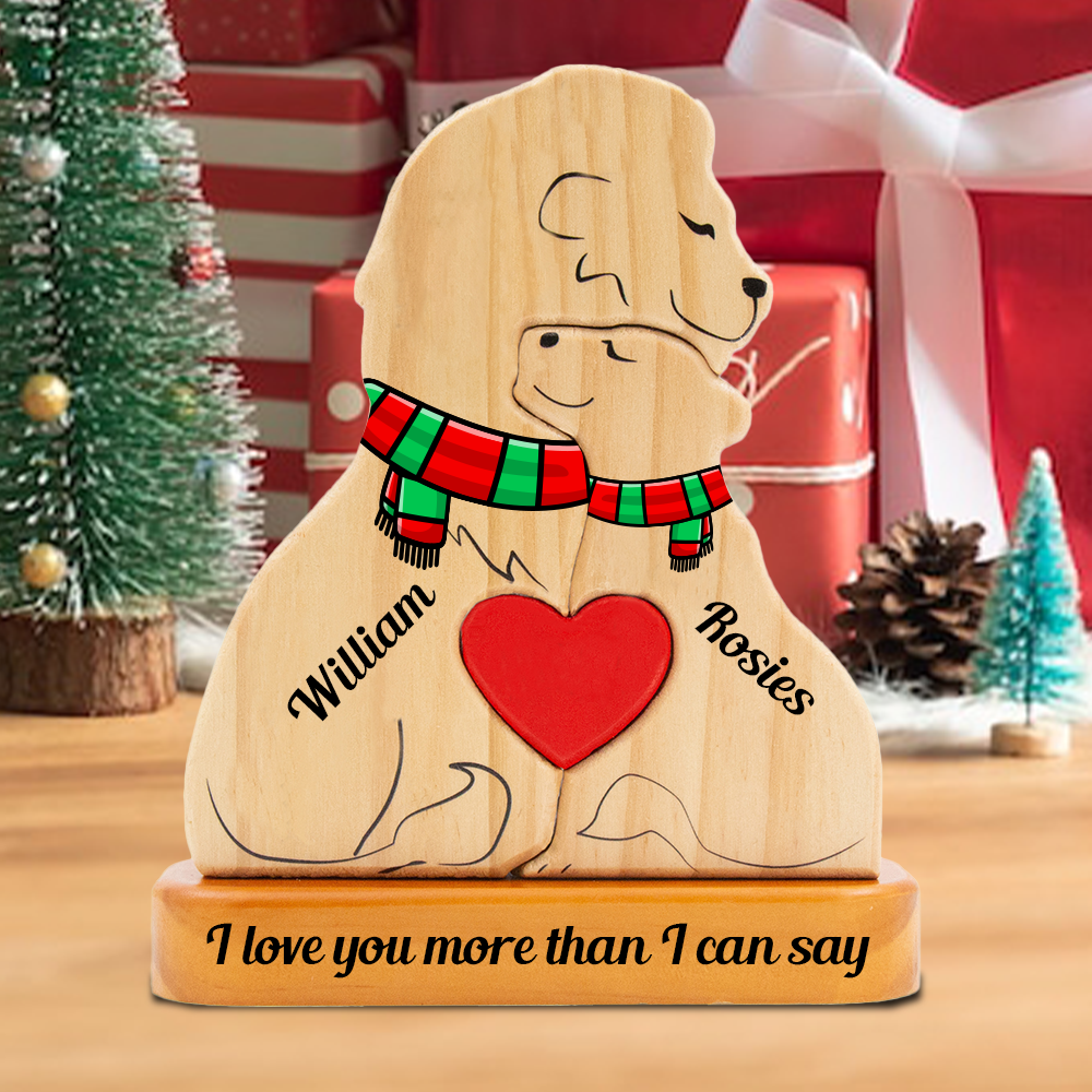 Personalized Lion Family Puzzle - Wooden Lion with Christmas Scarf - Christmas Family Keepsake Gifts