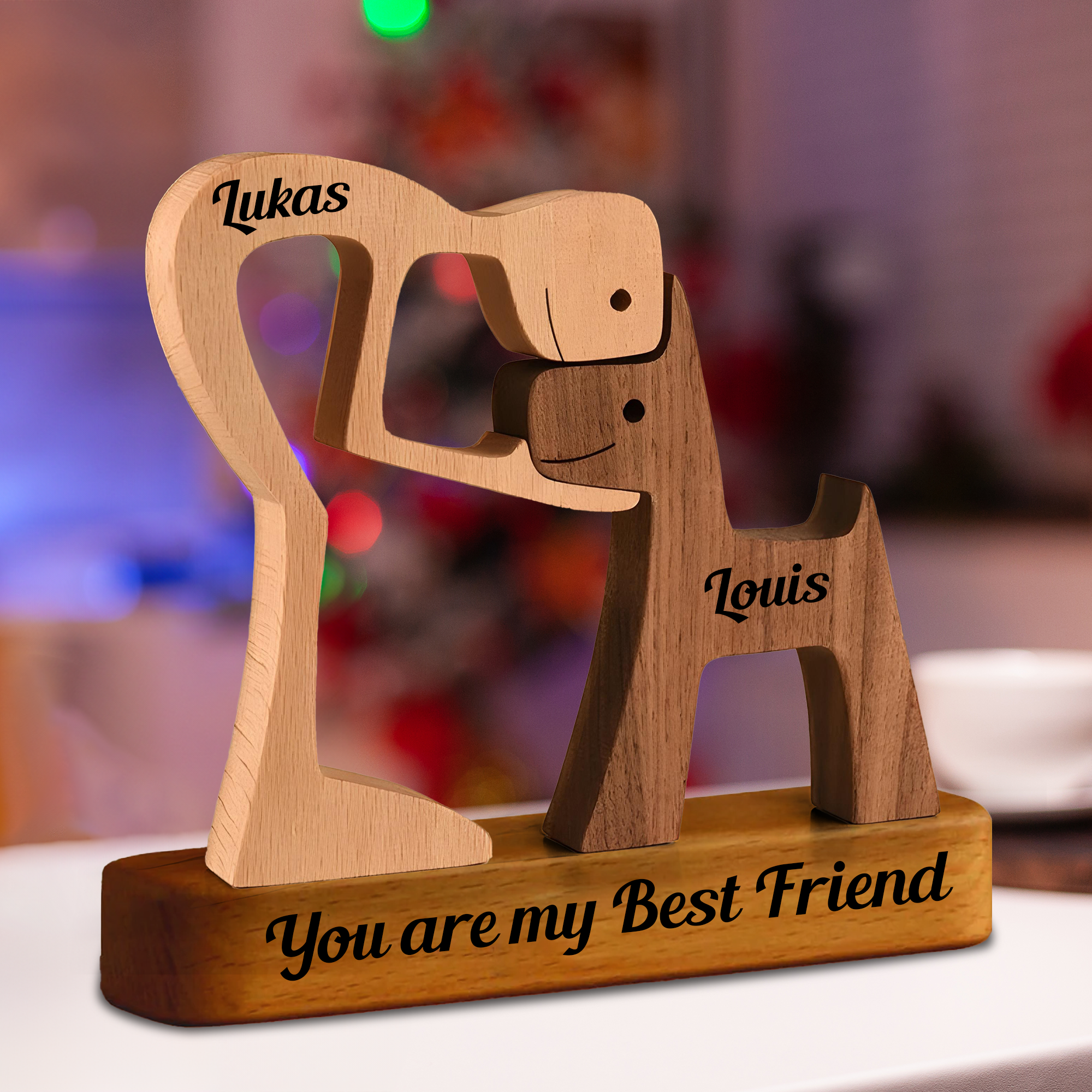 Personalized Custom Wooden Pet Carvings With Base - Wooden Puzzle With Custom Name - Carved Wood Decor