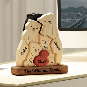 Teddy Bear Wooden Family - Puzzle Wooden Family - Wooden Pet Carvings