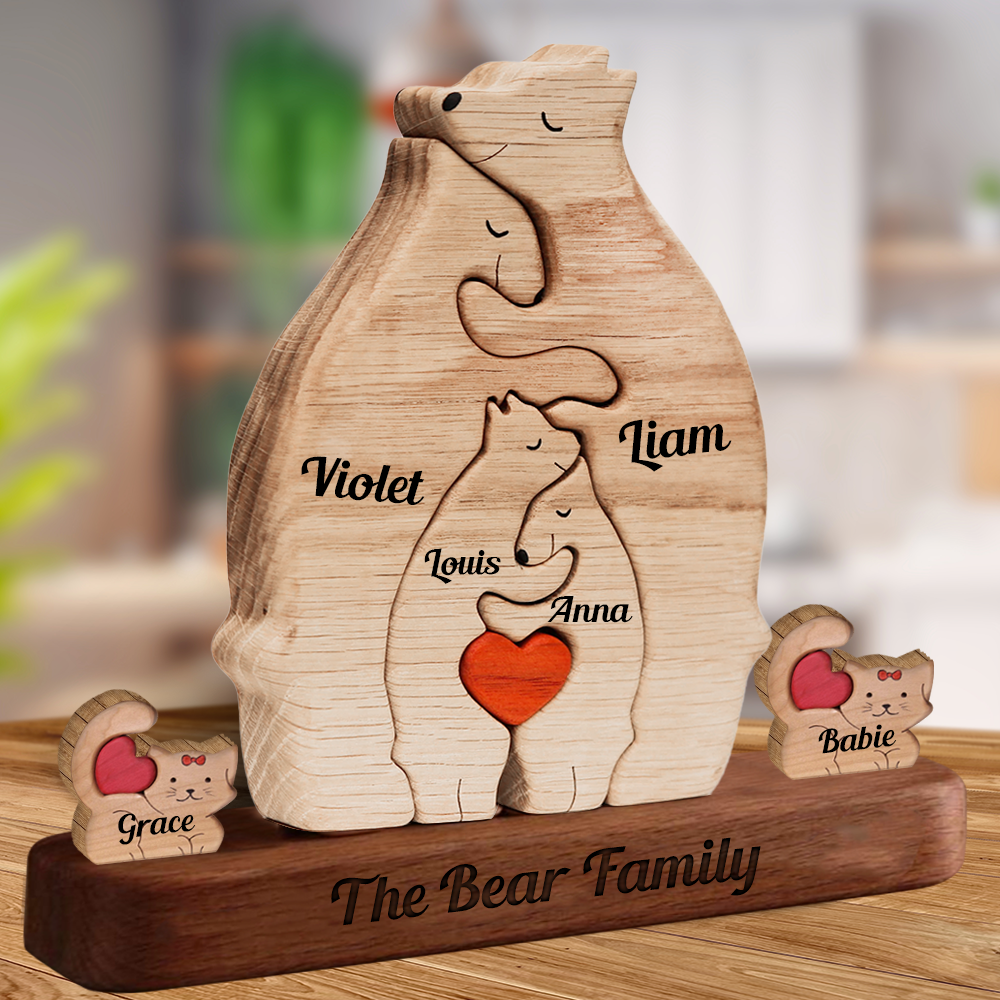 Wooden Bears Family Members - Puzzle Wooden Bears Family - Wooden Pet Carvings
