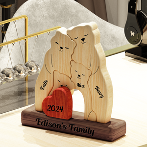 Teddy Bear Wooden Family - Puzzle Wooden Family - Wooden Pet Carvings