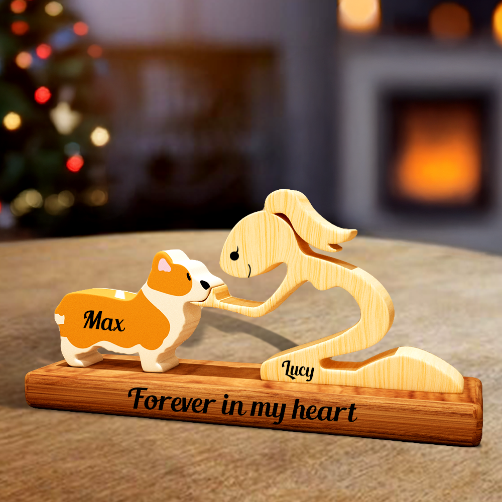 Personalized Dog Breeds Wooden Carvings With Base - Wooden Puzzle With Custom Name - Carved Wood Decor