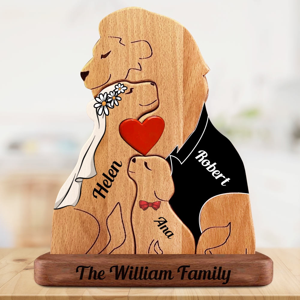 Custom Style Personalized Lion Wooden Family - Puzzle Wooden Family - Wooden Pet Carvings