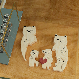 Teddy Family Bear Wooden Bear Family - Puzzle Wooden Family - Wooden Pet Carvings