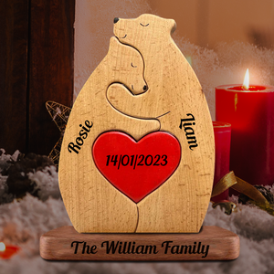 Personalized Wooden Bears Couple - Puzzle Wooden Bears Family - Wooden Pet Carvings