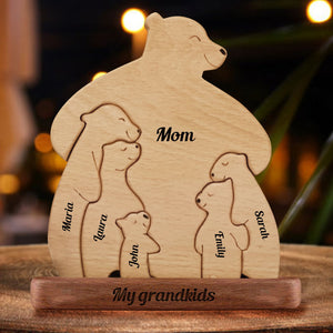 Wooden Bear Love Dad Mom Grandma - Puzzle Wooden Bears Family - Wooden Pet Carvings