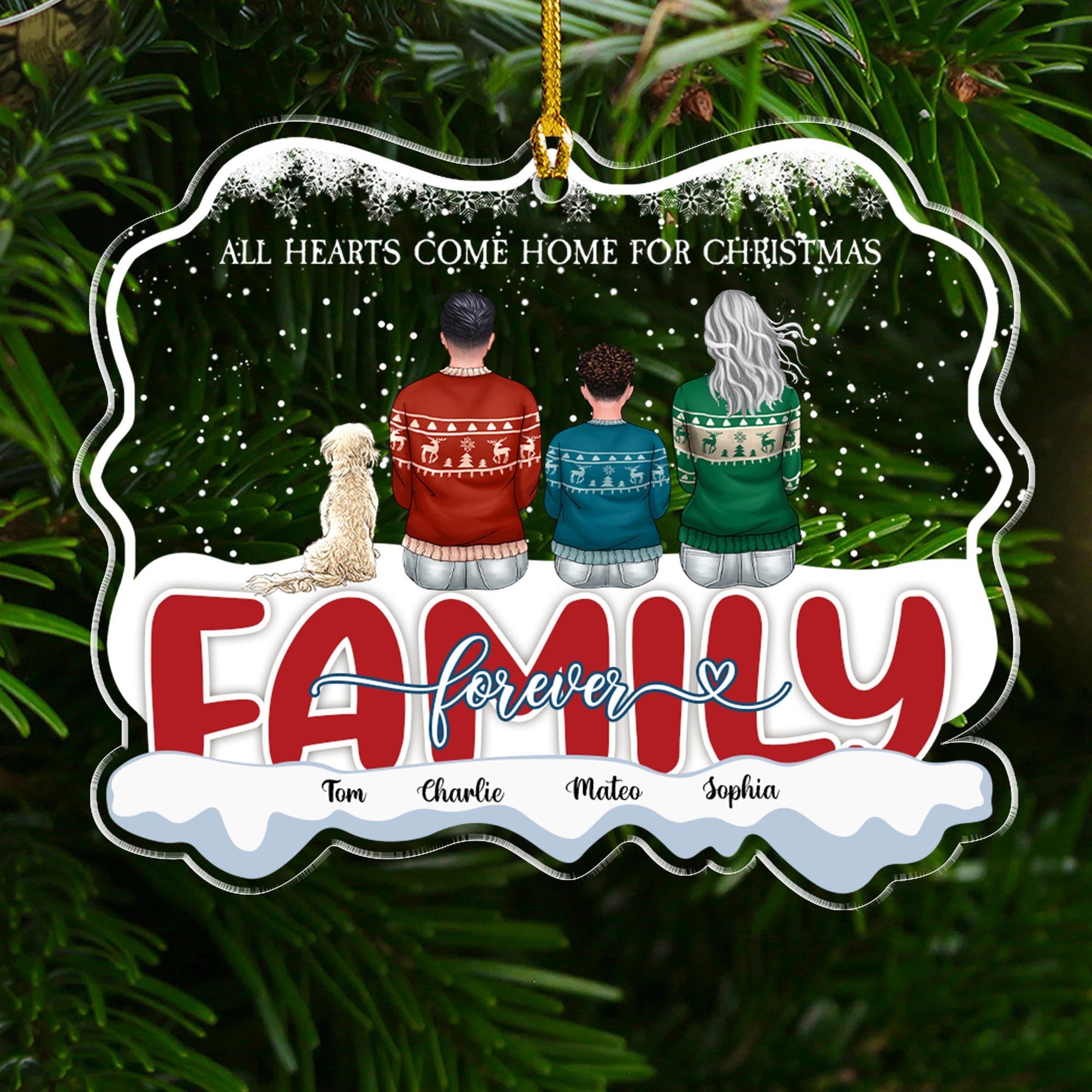 All Hearts Come Home For Christmast Family And Dog- Personalized Custom Shape Acrylic Ornament