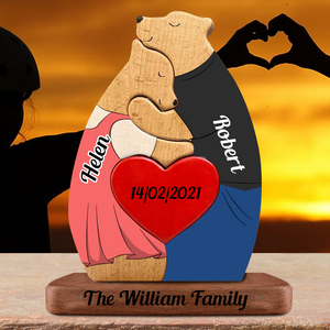 Anniversary Personalized Wooden Bears Couple - Puzzle Wooden Bears Family - Wooden Pet Carvings