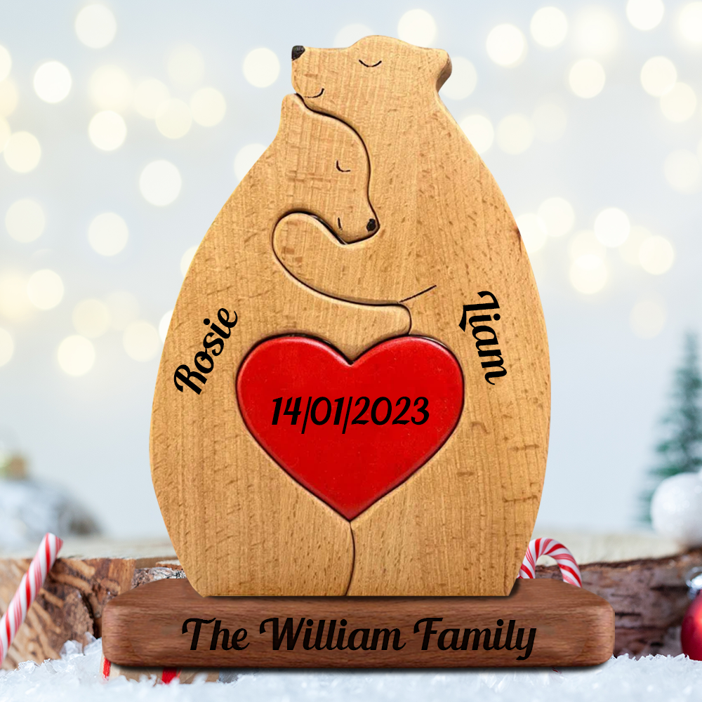 Personalized Wooden Bears Couple - Puzzle Wooden Bears Family - Wooden Pet Carvings