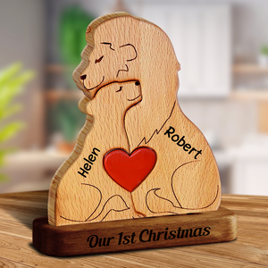 Personalized Lion Wooden Family - Puzzle Wooden Family - Wooden Pet Carvings