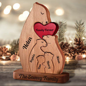 Personalized Single Parents Ver 2 Family With Stand - Puzzle Wooden Bear Family - Wooden Pet Carvings
