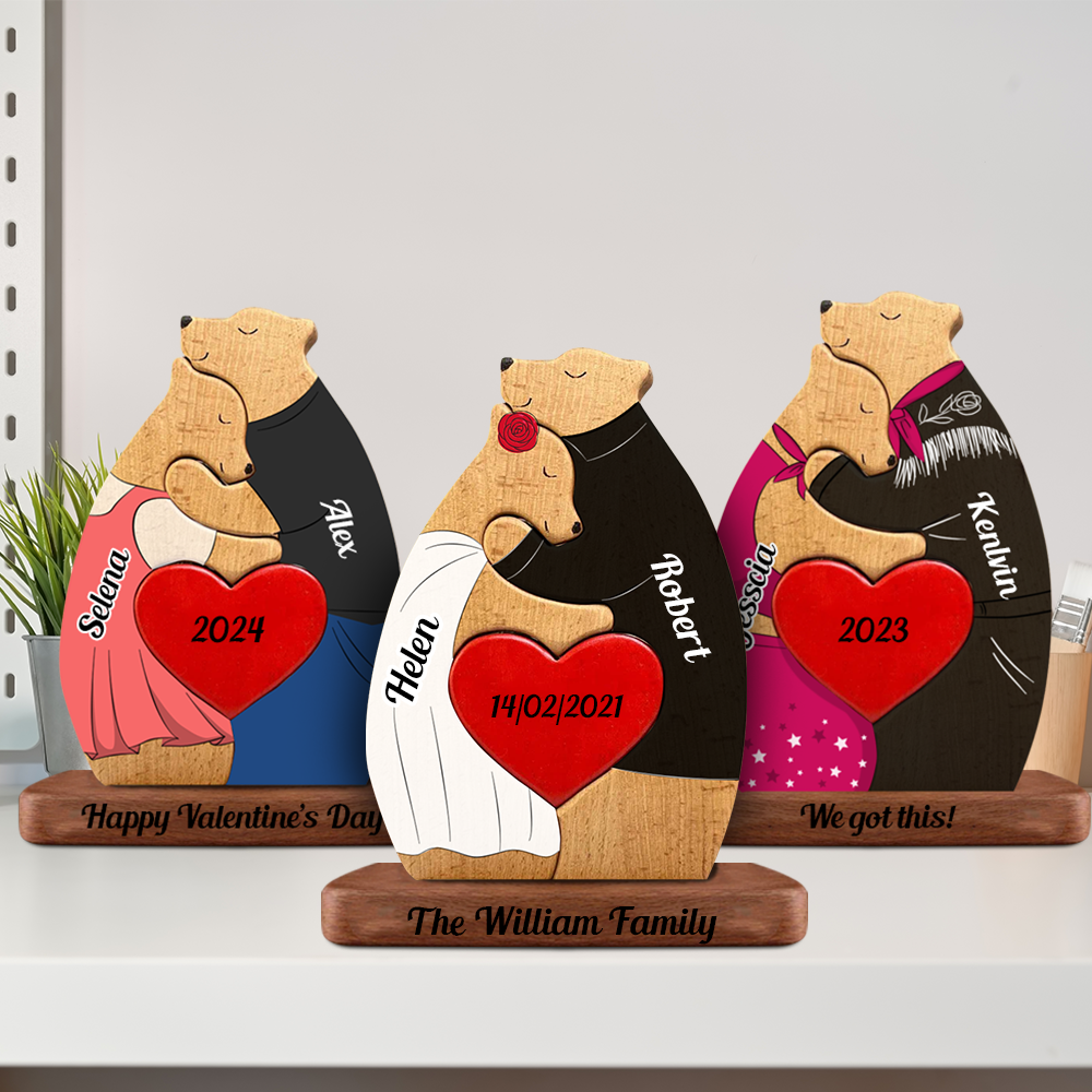 Anniversary Personalized Wooden Bears Couple - Puzzle Wooden Bears Family - Wooden Pet Carvings