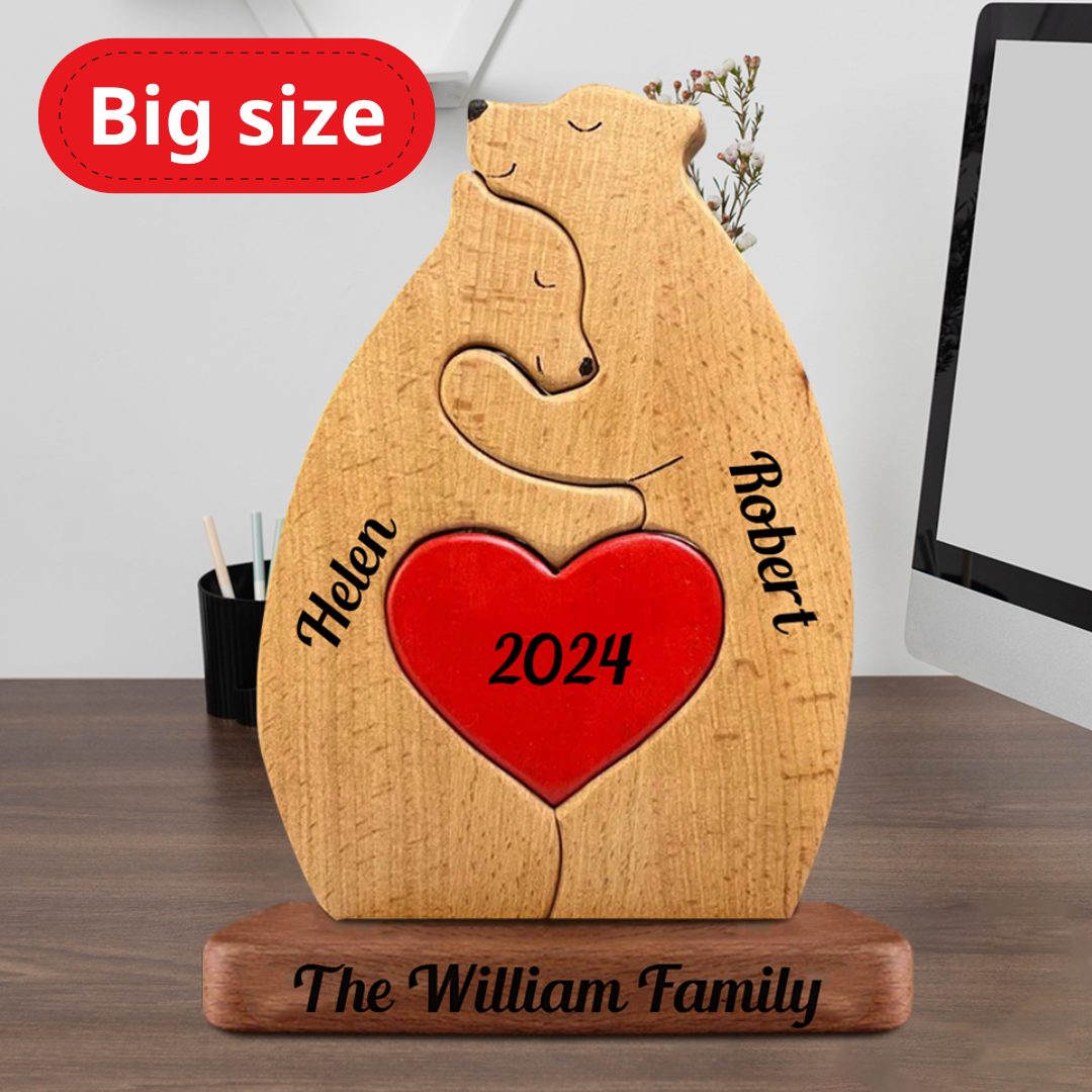 Big Size Couple Wooden Bears Family - Puzzle Wooden Bears Family - Wooden Pet Carvings