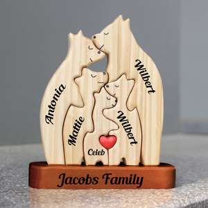 Family Connected By Hearts - Puzzle Wooden Bears Family - Wooden Pet Carvings