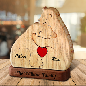 Lovely Bear Family Hugging In Cozy Season - Puzzle Wooden Bears Family - Wooden Pet Carvings