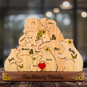 Sunflower Bear Family Hugging In Cozy Season - Puzzle Wooden Bears Family - Wooden Pet Carvings