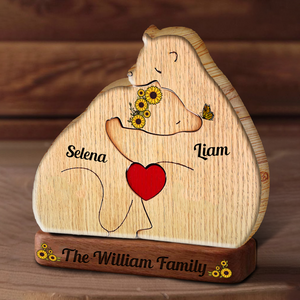 Sunflower Bear Family Hugging In Cozy Season - Puzzle Wooden Bears Family - Wooden Pet Carvings